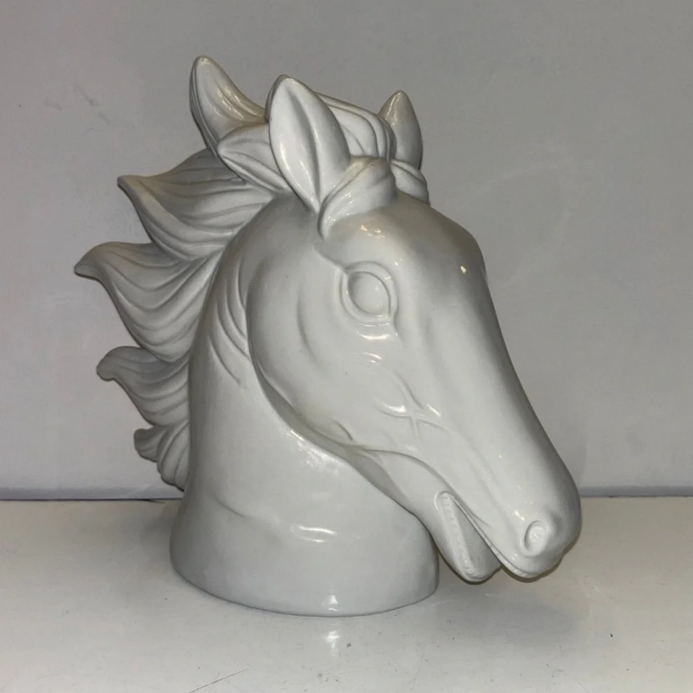 Vintage White Stallion Horse Ceramic Bust Statue